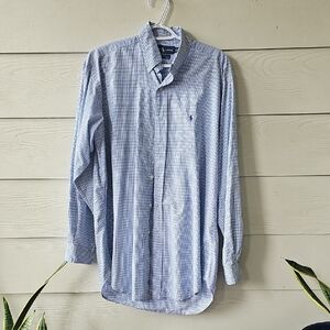 Ralph Lauren Light Blue Checked Button-Down Dress Shirt